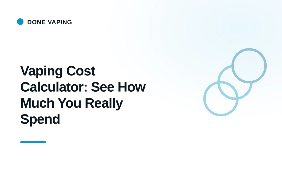 Person at a kitchen table reviewing vape spending on a laptop with a calculator and small pile of cash beside them